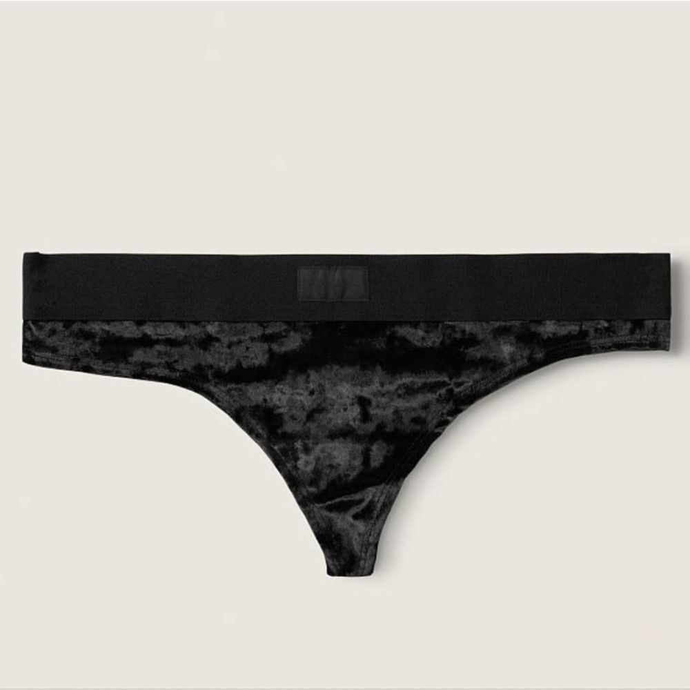 5/$40🛍 Victoria's Secret PINK VELVET THONG PANTY Black 😍